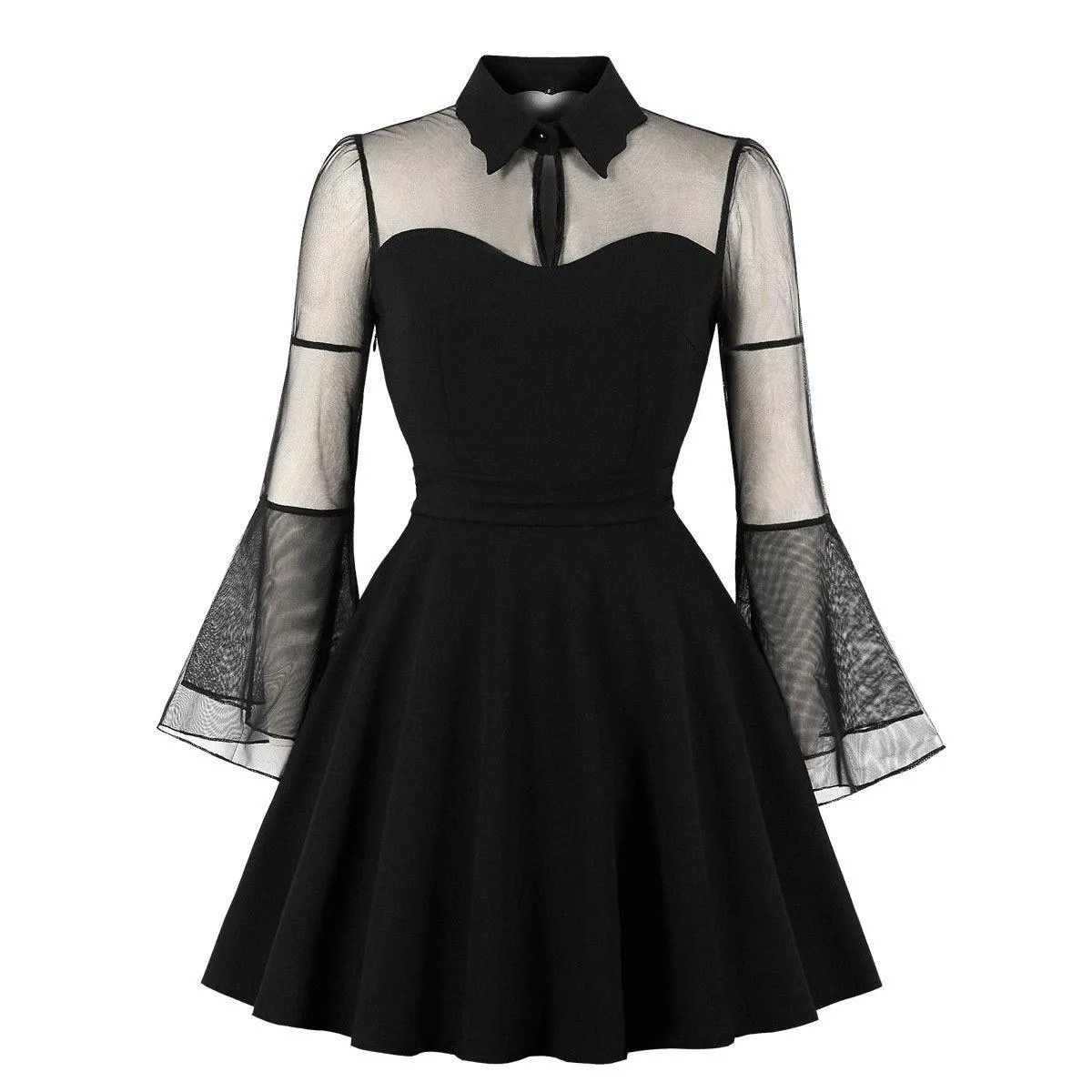 Plus Sizes Net Bell Sleeves Vintage  Mini Dresses