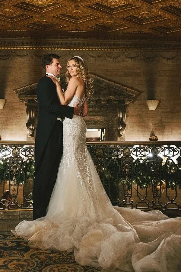 Polka Dots Tulle Strapless Mermaid Sweetheart Lace Wedding Dresses, SW702