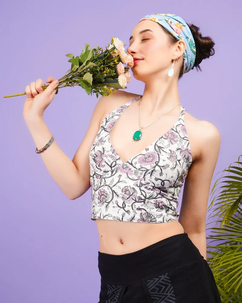 Pure blossom boho chic halter neck cotton top