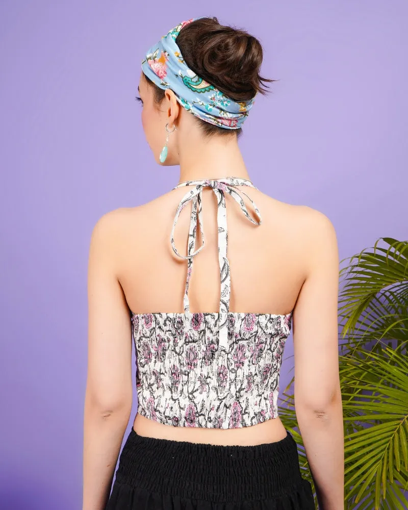 Pure blossom boho chic halter neck cotton top