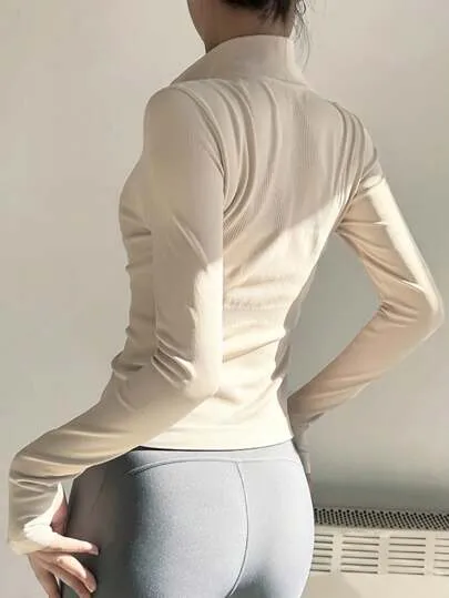 Quick-Dry Breathable Sports Jacket – Lightweight Seamless Zip-Up Crop Top