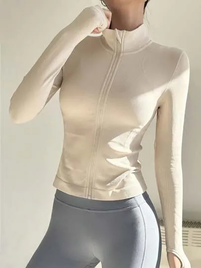 Quick-Dry Breathable Sports Jacket – Lightweight Seamless Zip-Up Crop Top