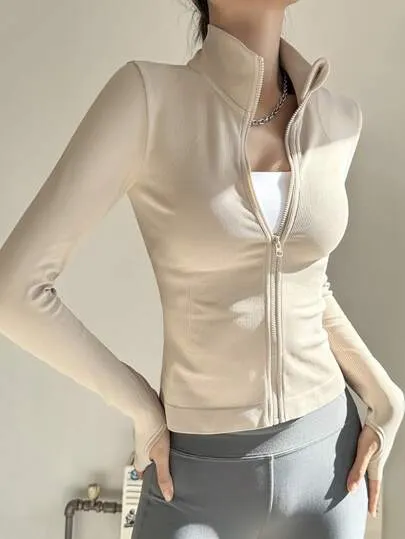 Quick-Dry Breathable Sports Jacket – Lightweight Seamless Zip-Up Crop Top