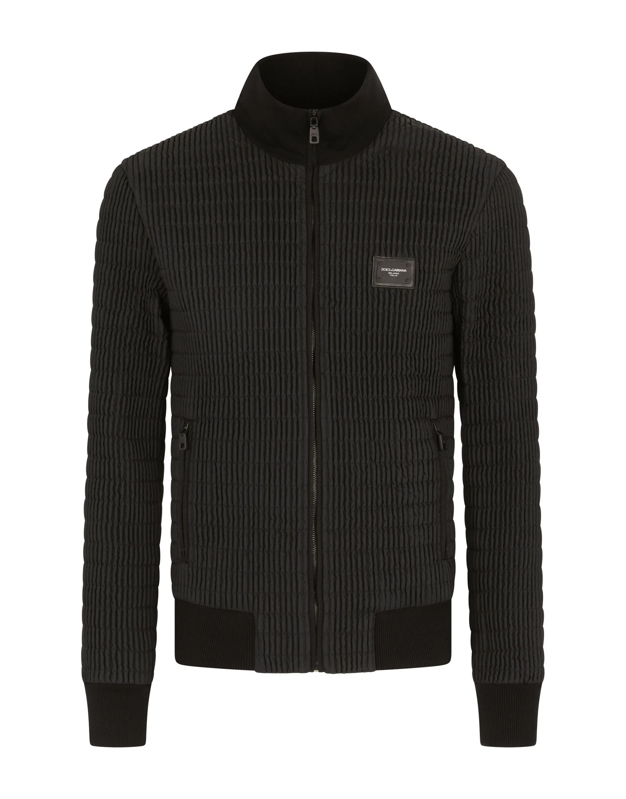 Quilted nylon jacket with branded plate