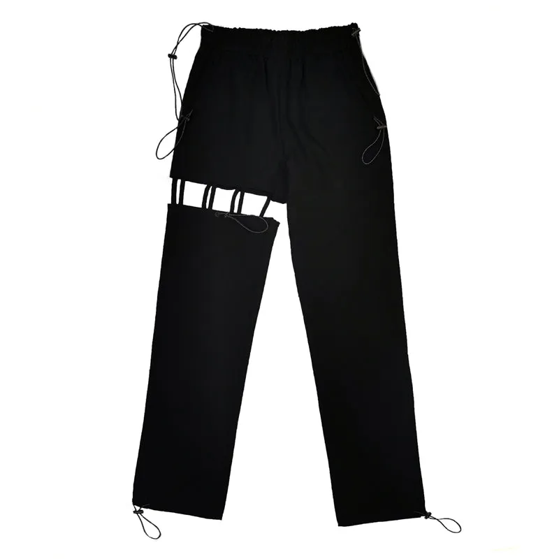 "Black Irregular Hollow Casual" Pants Y040802