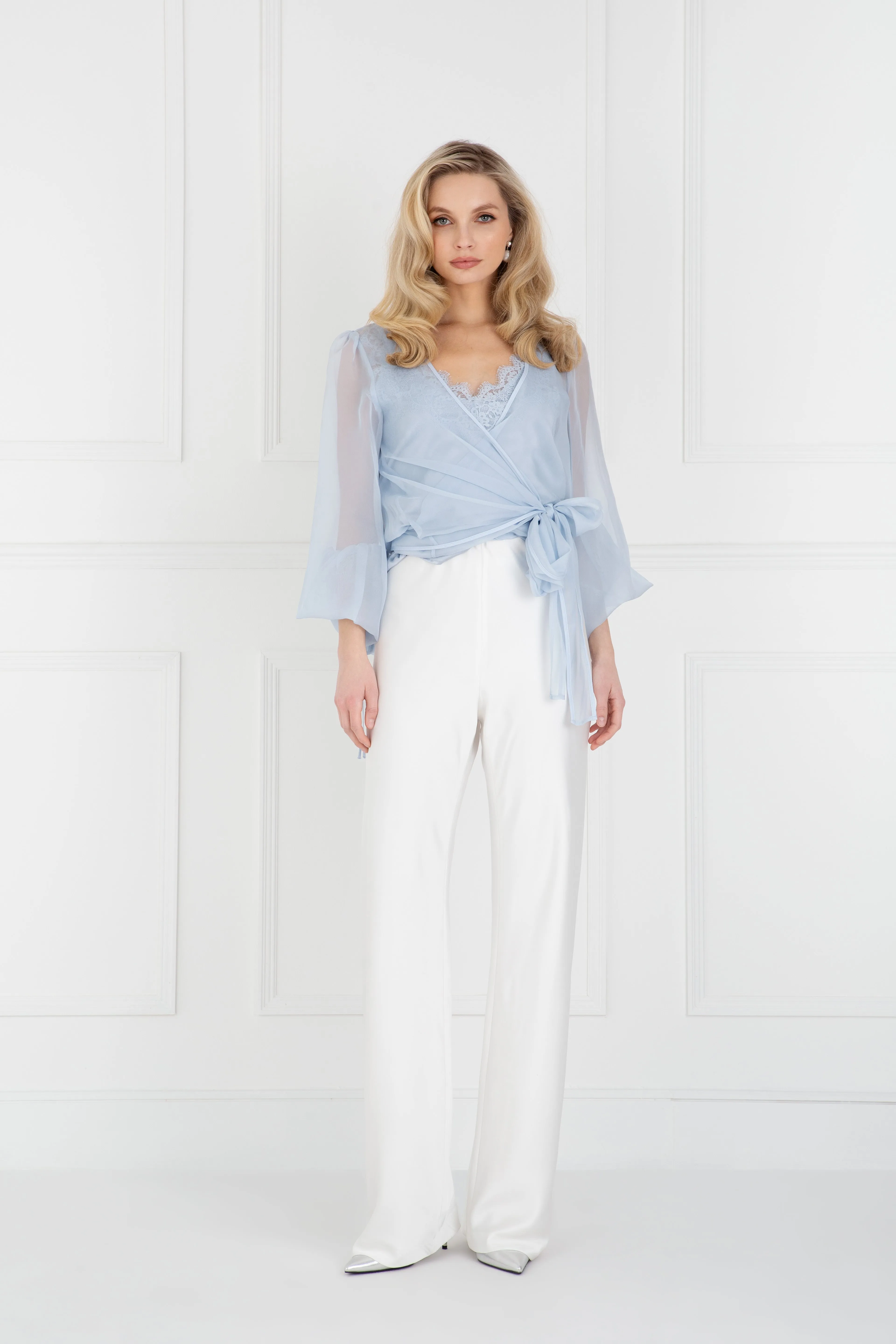 "The Jenny" - Sheer Wrap Blouse (Blue)