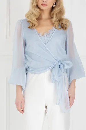 "The Jenny" - Sheer Wrap Blouse (Blue)