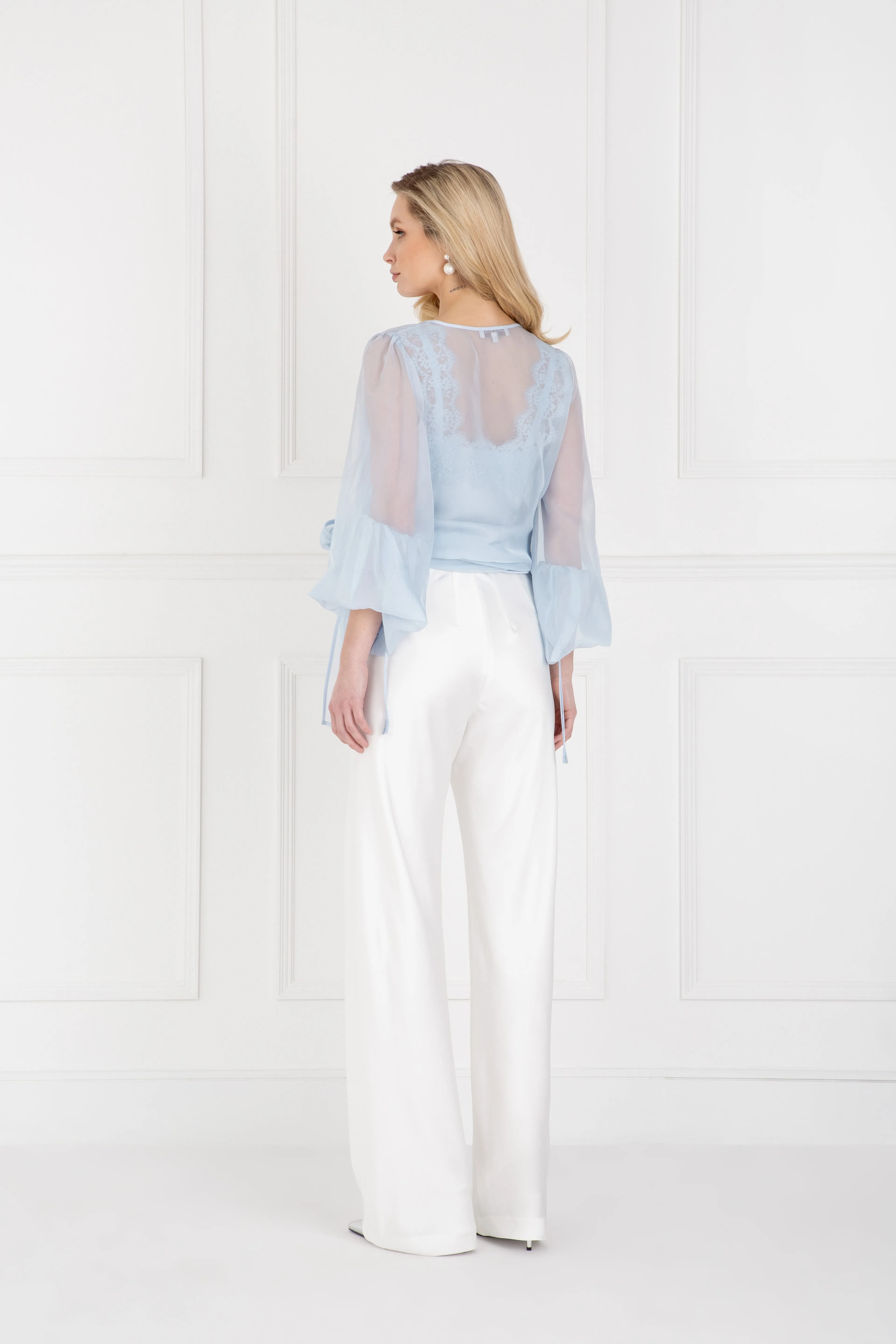 "The Jenny" - Sheer Wrap Blouse (Blue)