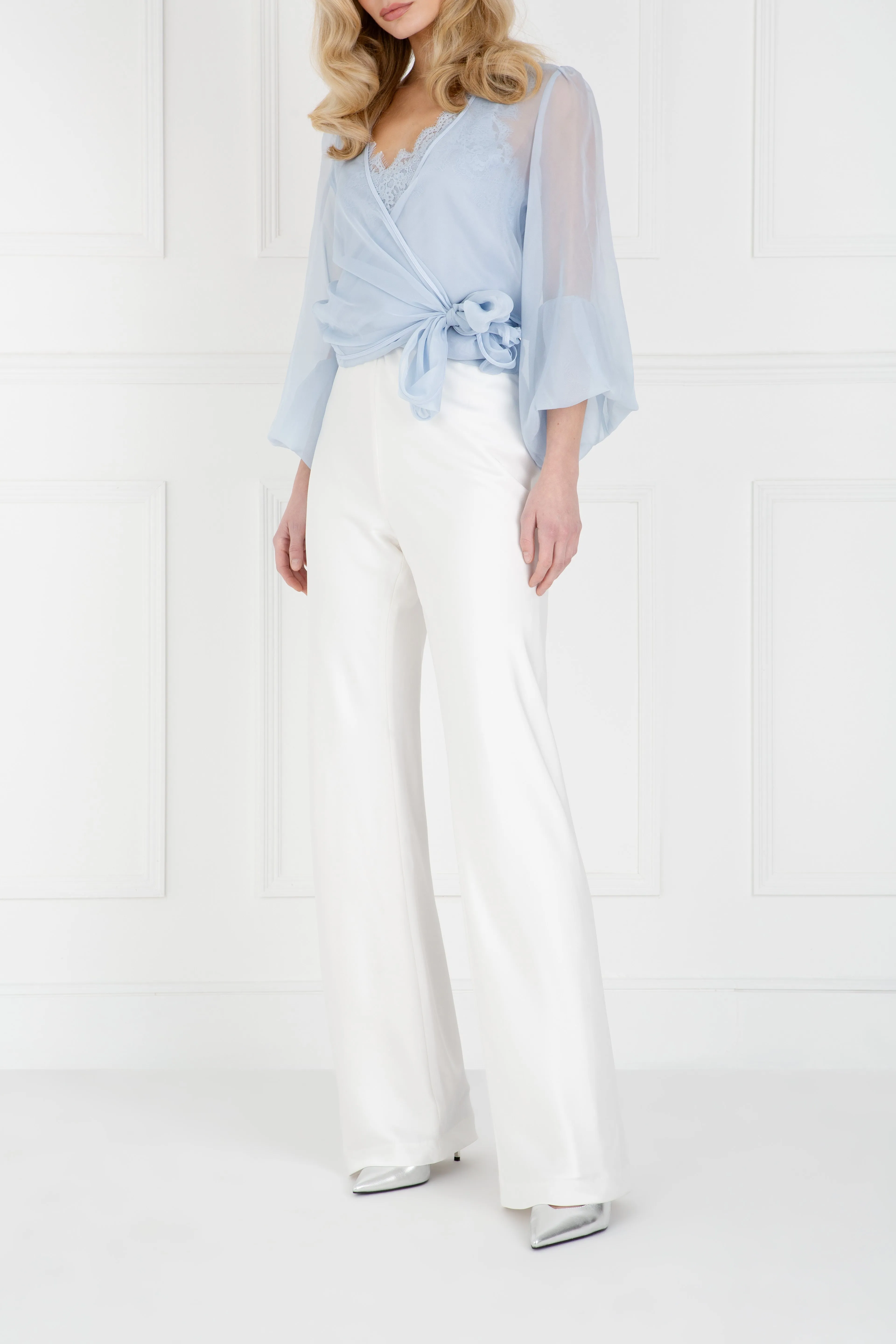 "The Jenny" - Sheer Wrap Blouse (Blue)