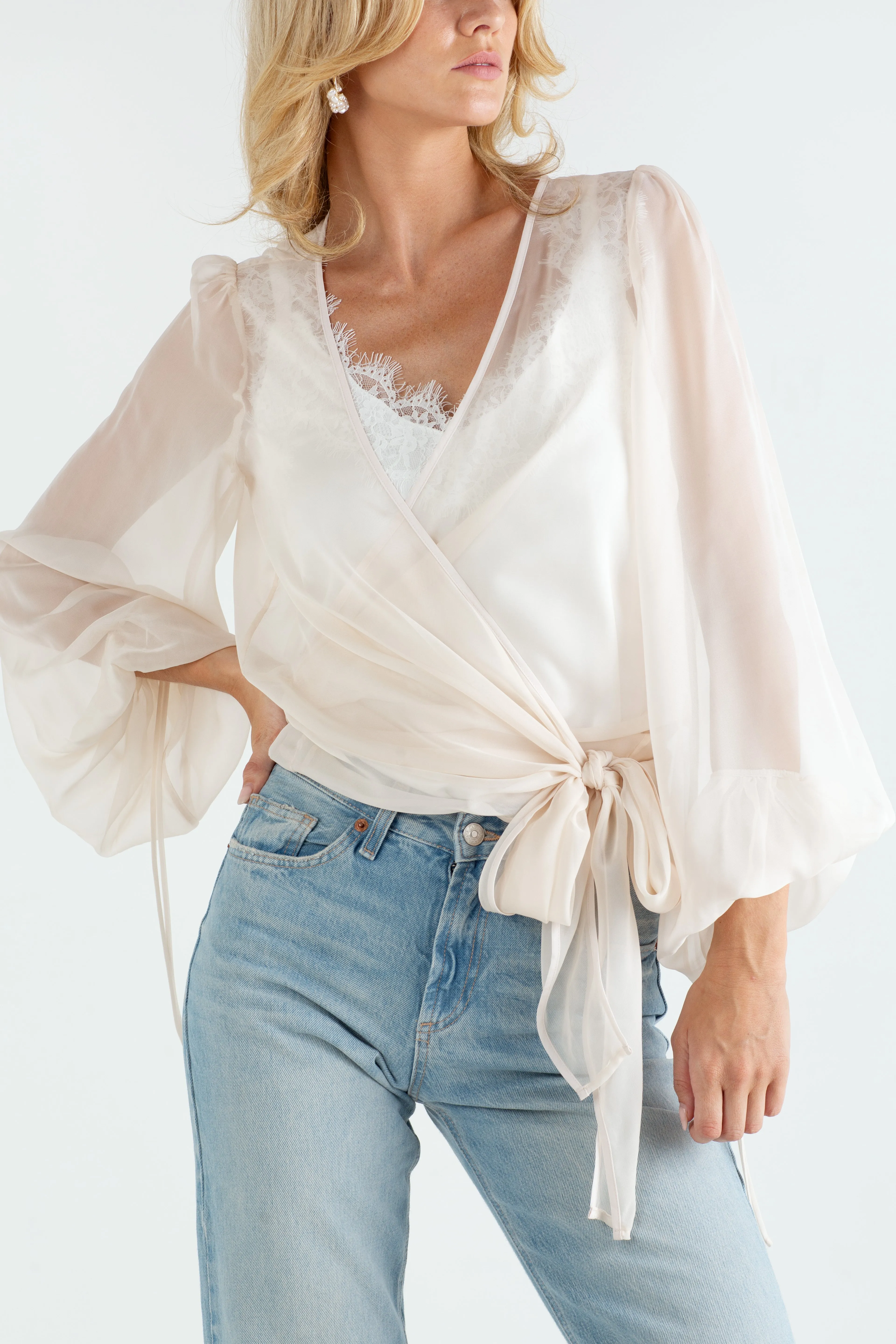 "The Jenny" - Sheer Wrap Blouse (Champagne)