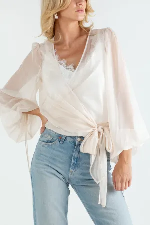 "The Jenny" - Sheer Wrap Blouse (Champagne)