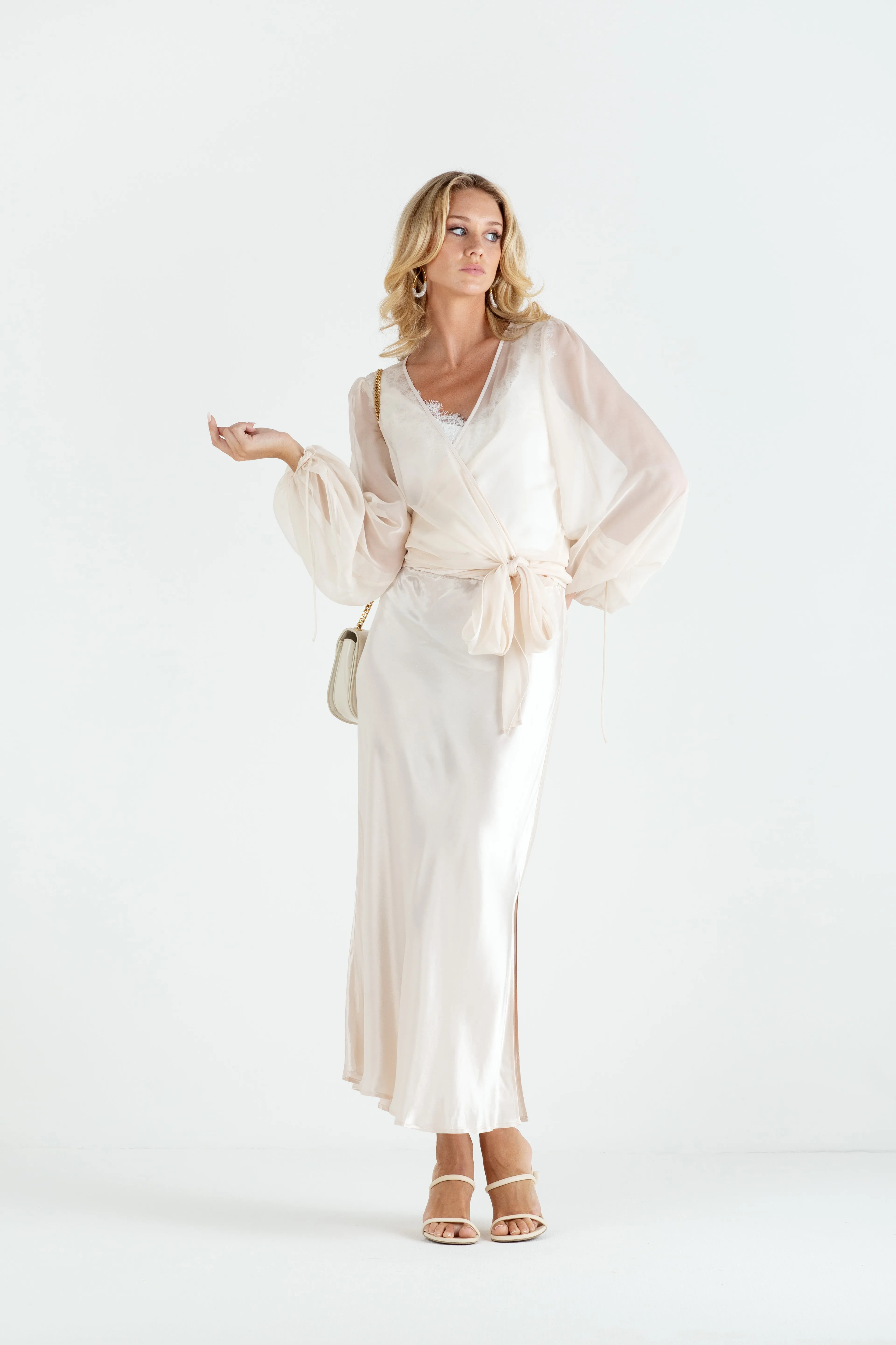 "The Jenny" - Sheer Wrap Blouse (Champagne)