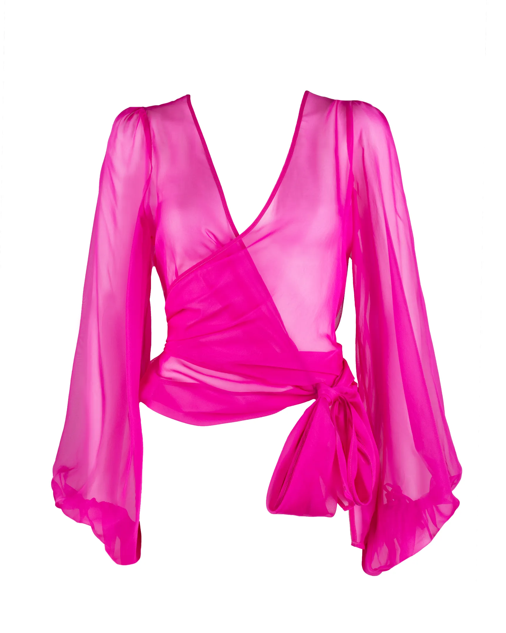 "The Jenny" - Sheer Wrap Blouse (Hot Pink)