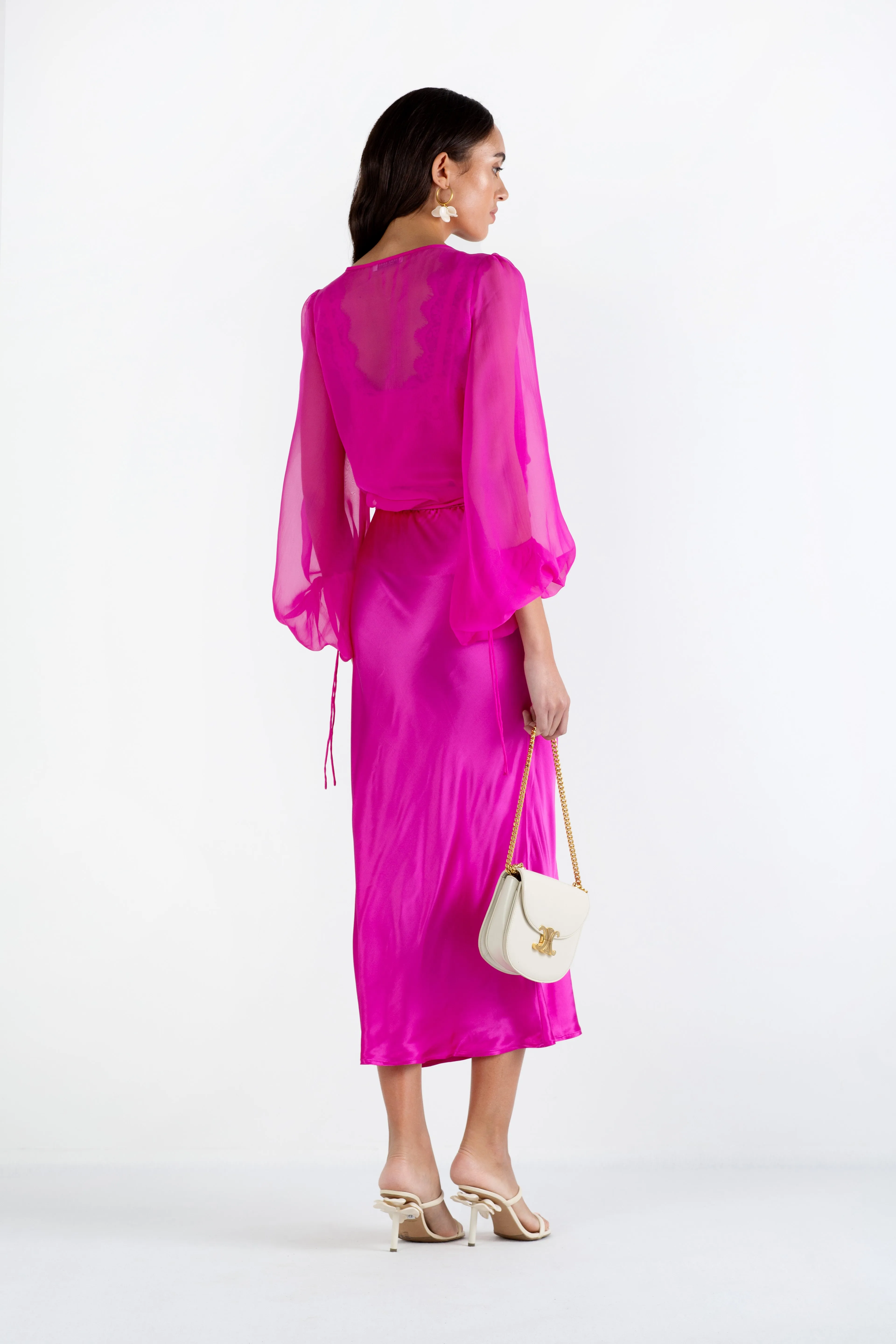 "The Jenny" - Sheer Wrap Blouse (Hot Pink)