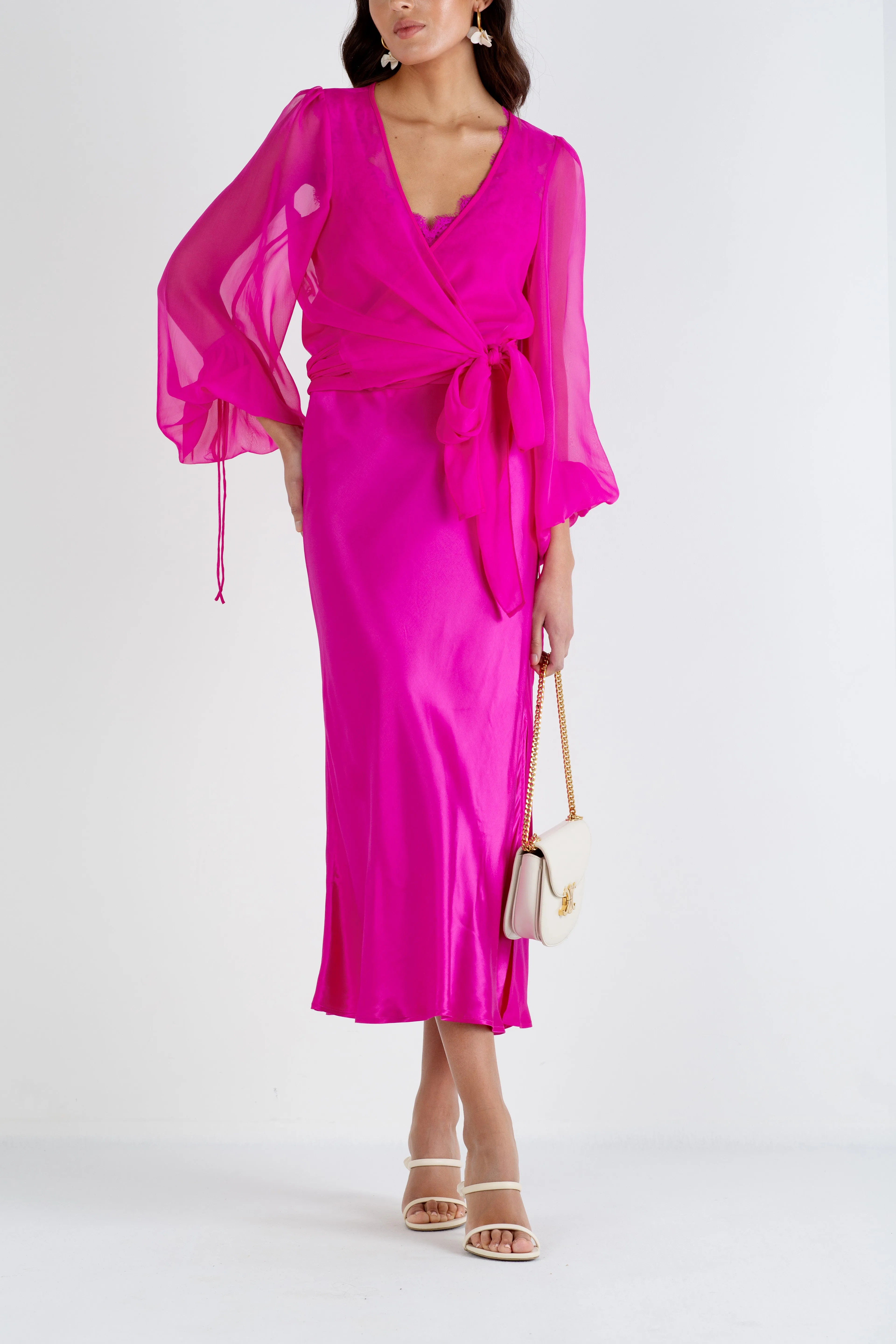 "The Jenny" - Sheer Wrap Blouse (Hot Pink)