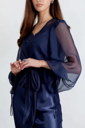 "The Jenny" - Sheer Wrap Blouse (Navy)