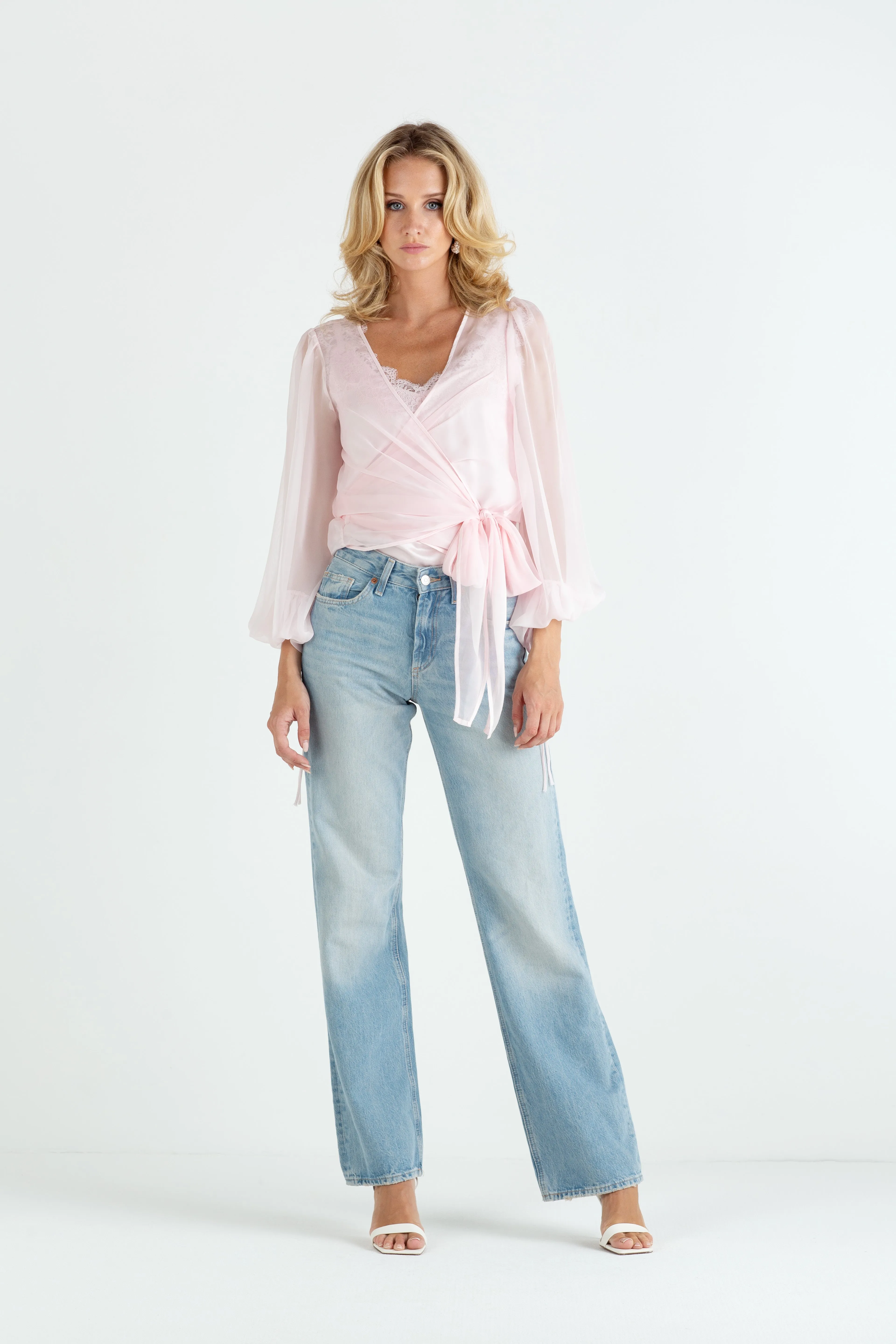 "The Jenny" - Sheer Wrap Blouse (Pink)