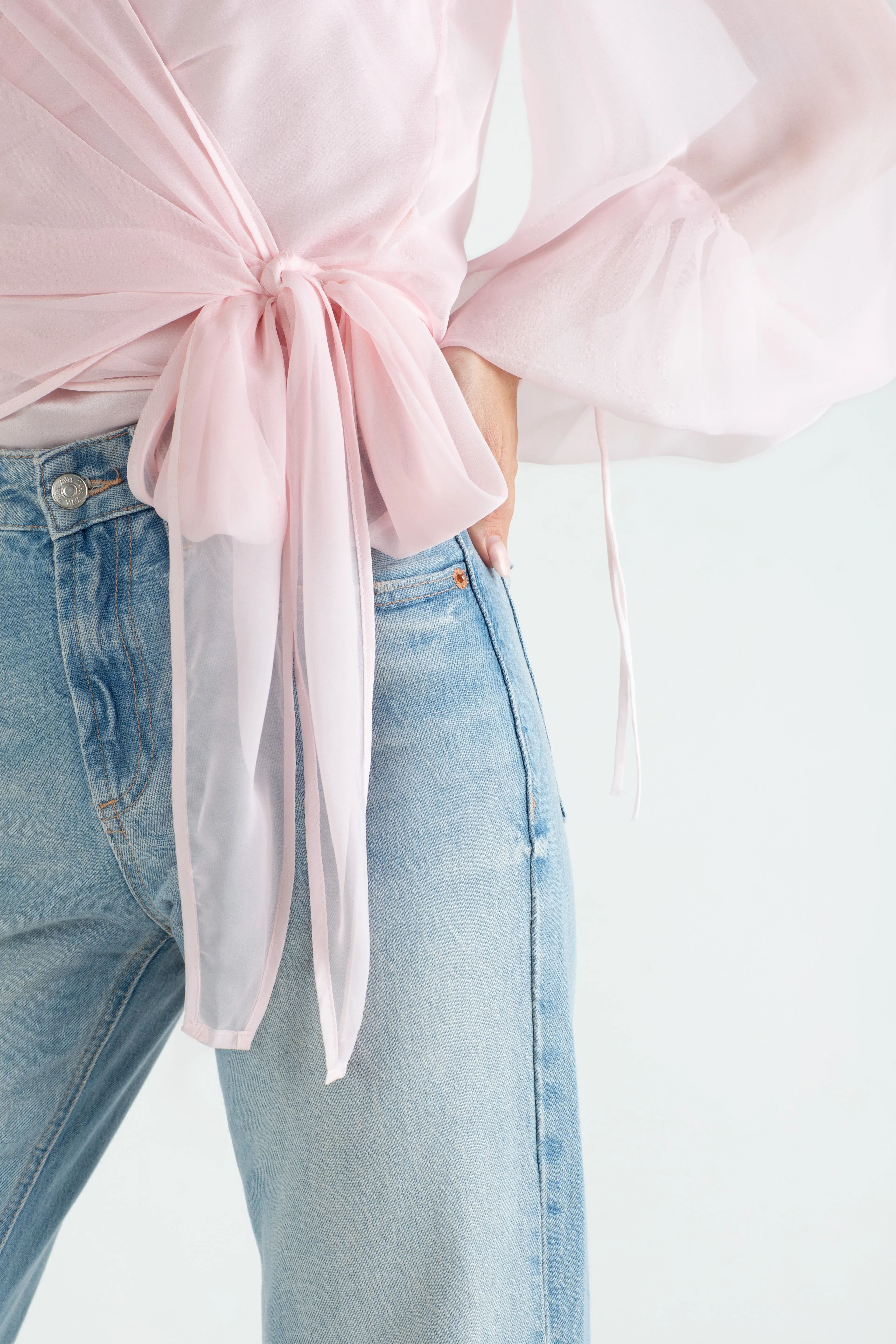 "The Jenny" - Sheer Wrap Blouse (Pink)