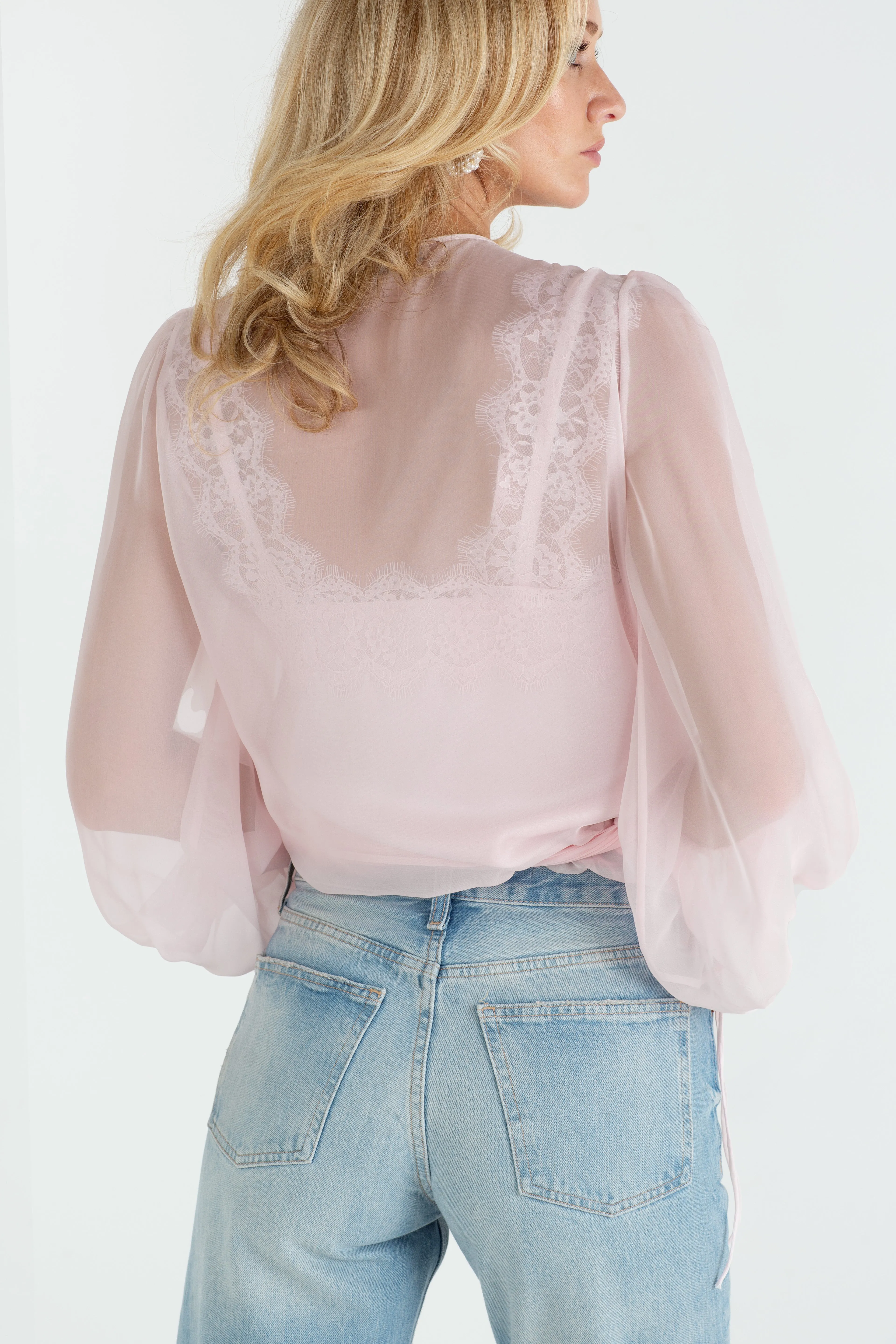 "The Jenny" - Sheer Wrap Blouse (Pink)