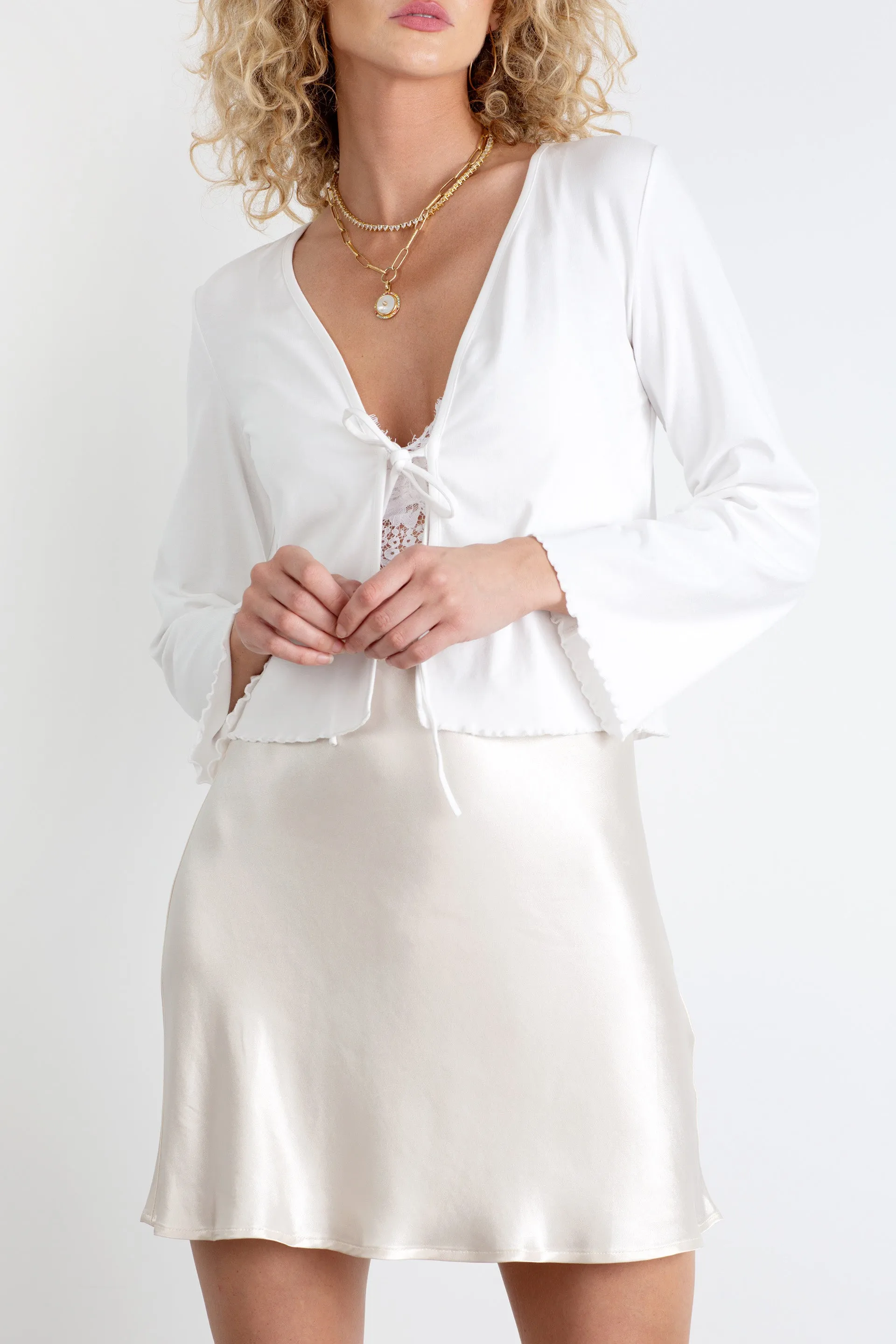 "The Kate" - Jersey Tie Top (White)
