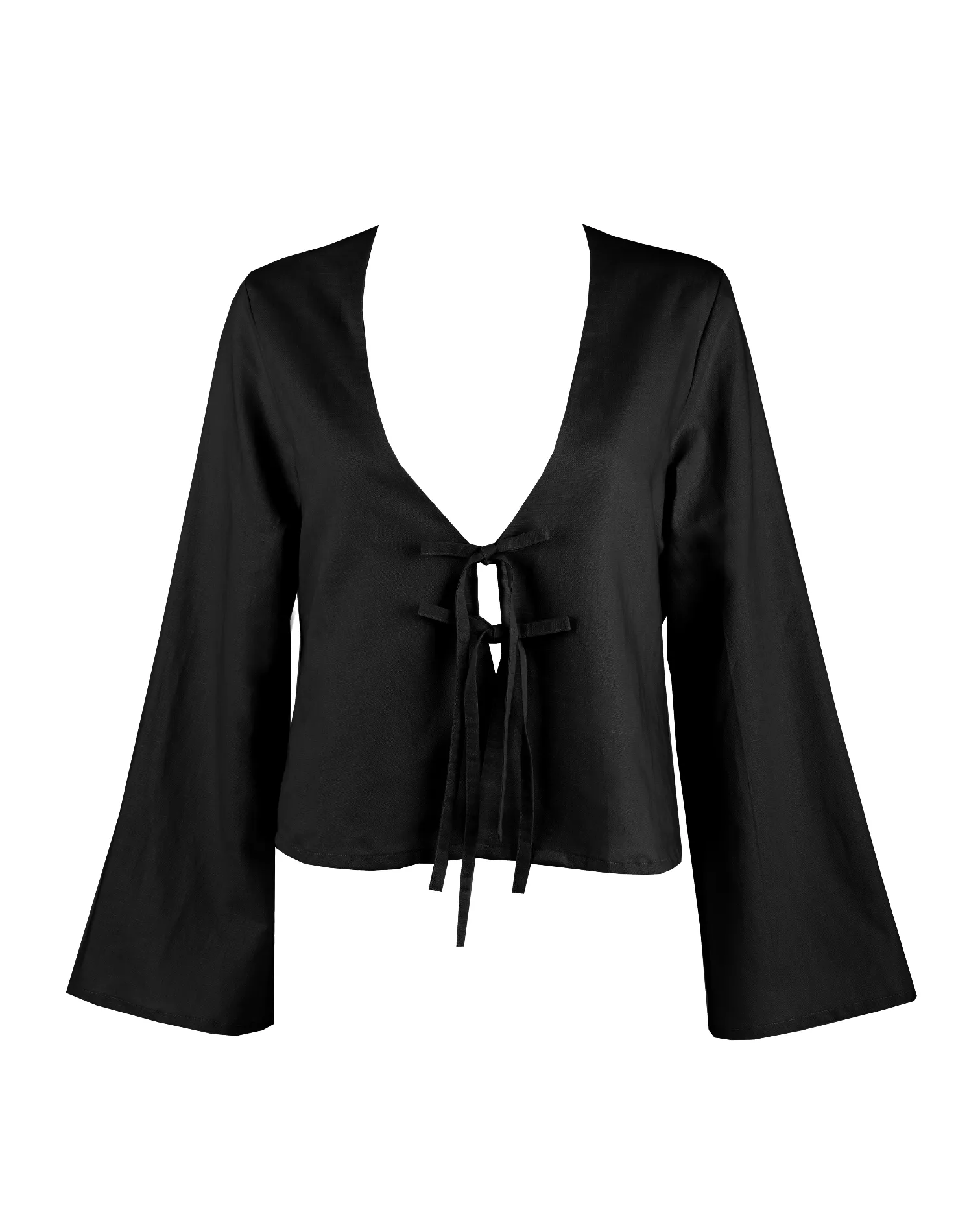 "The Melanie" - Linen Tie Top (Black)