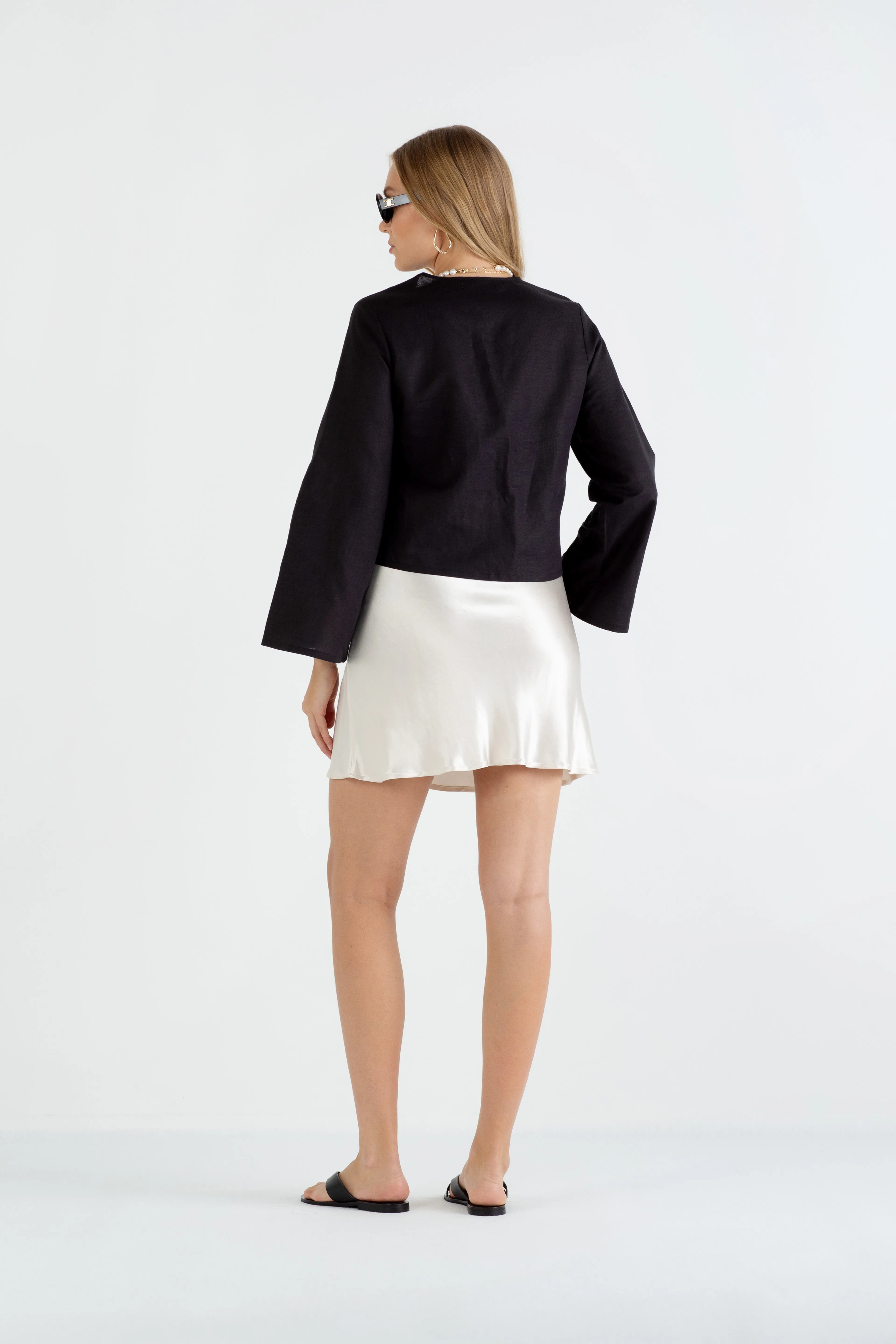"The Melanie" - Linen Tie Top (Black)