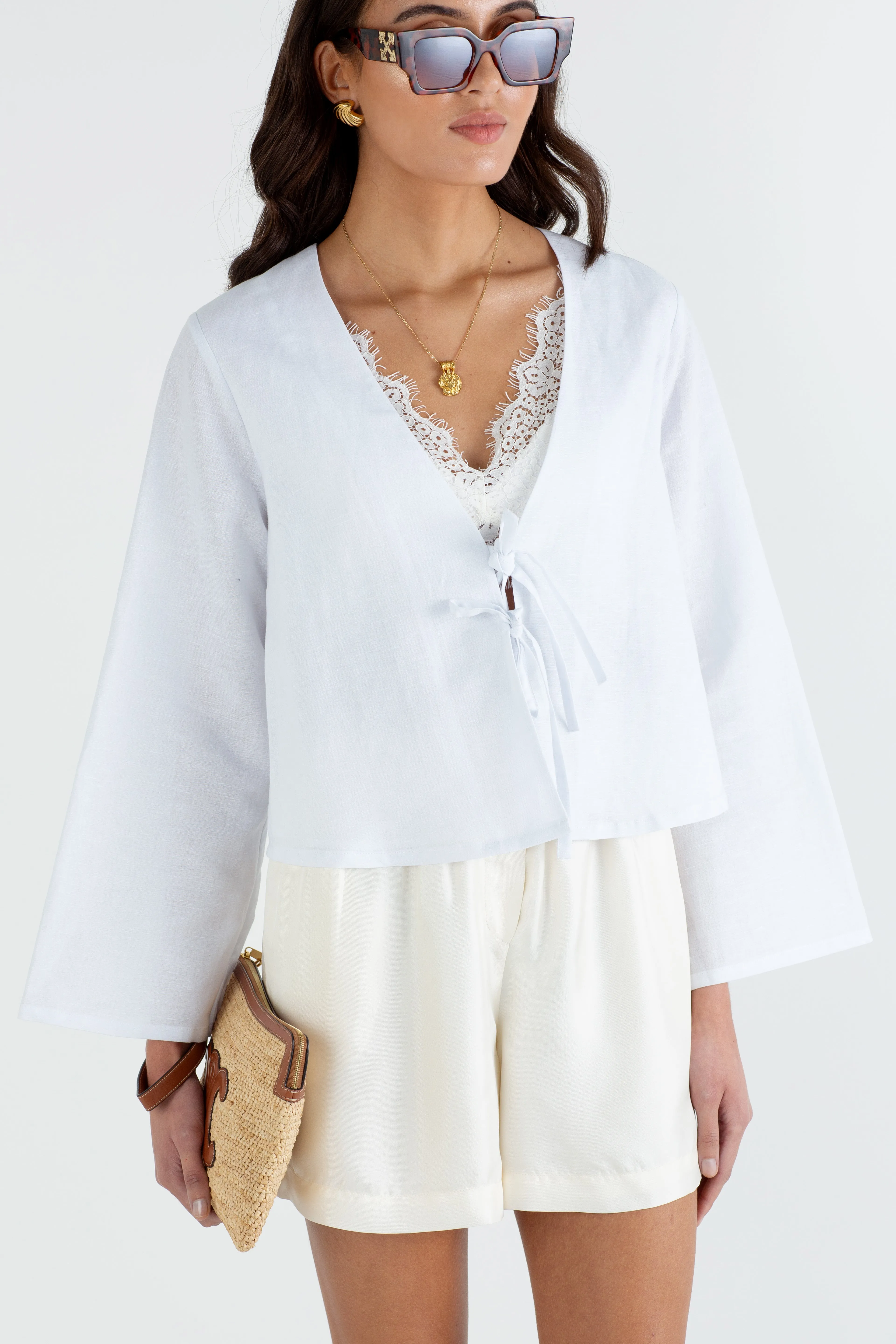 "The Melanie" - Linen Tie Top (White)