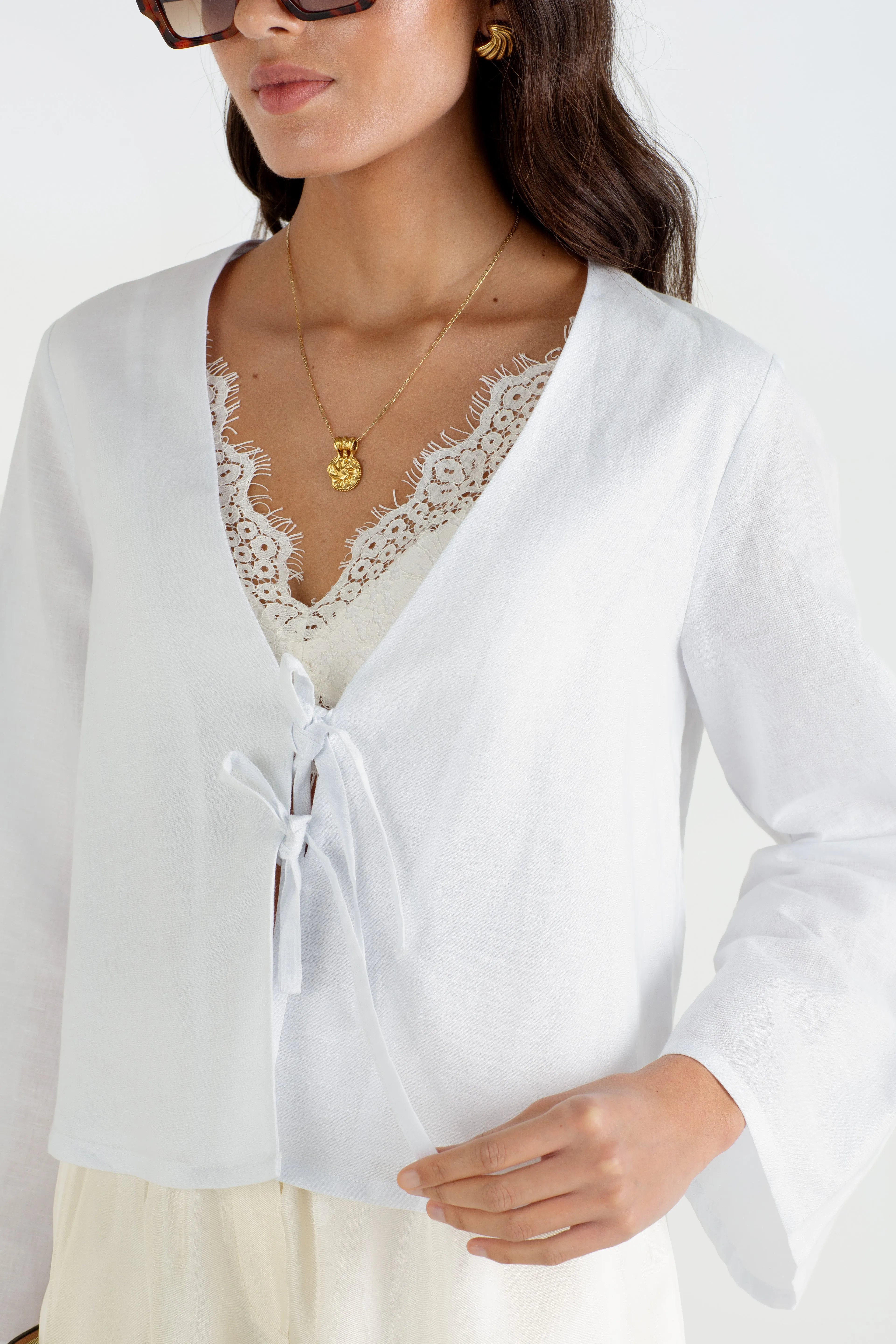 "The Melanie" - Linen Tie Top (White)