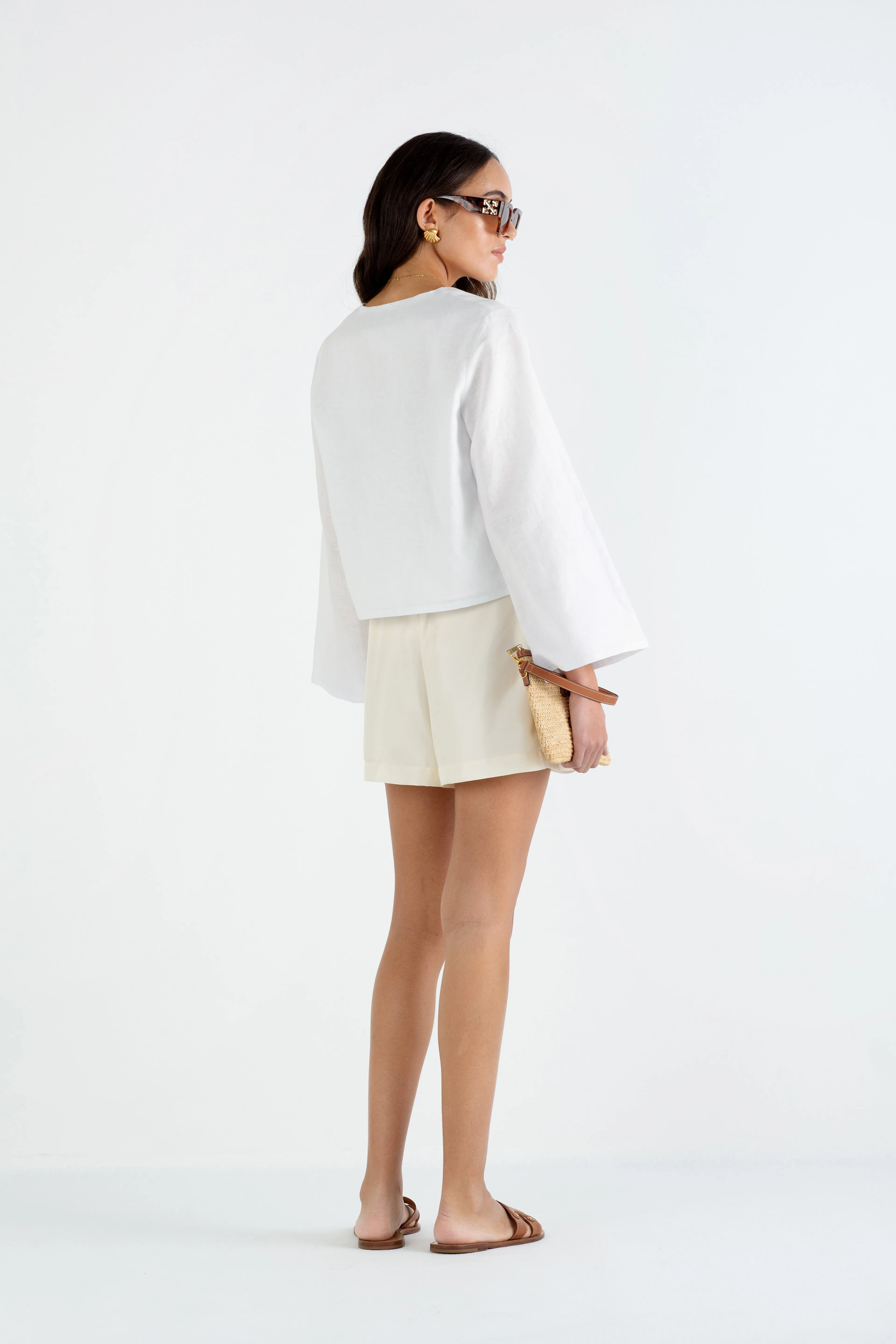 "The Melanie" - Linen Tie Top (White)