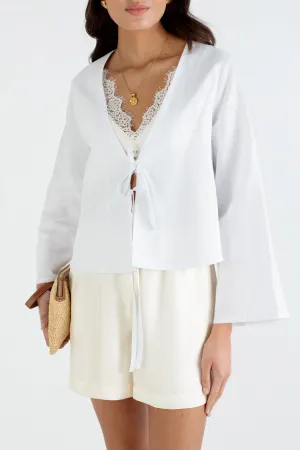 "The Melanie" - Linen Tie Top (White)