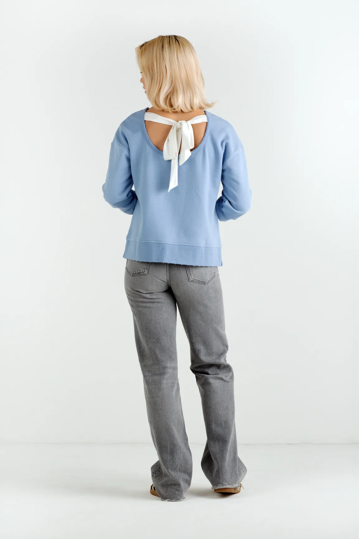 "The Victoria" - Bow Neck Detail Sweatshirt (Cornflower Blue)