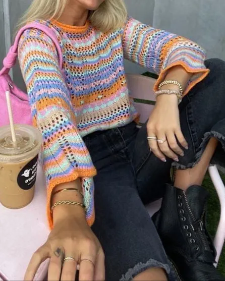 Rainbow Crochet Pullover