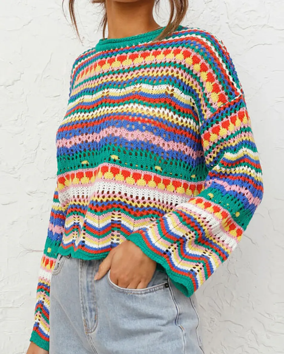 Rainbow Crochet Pullover