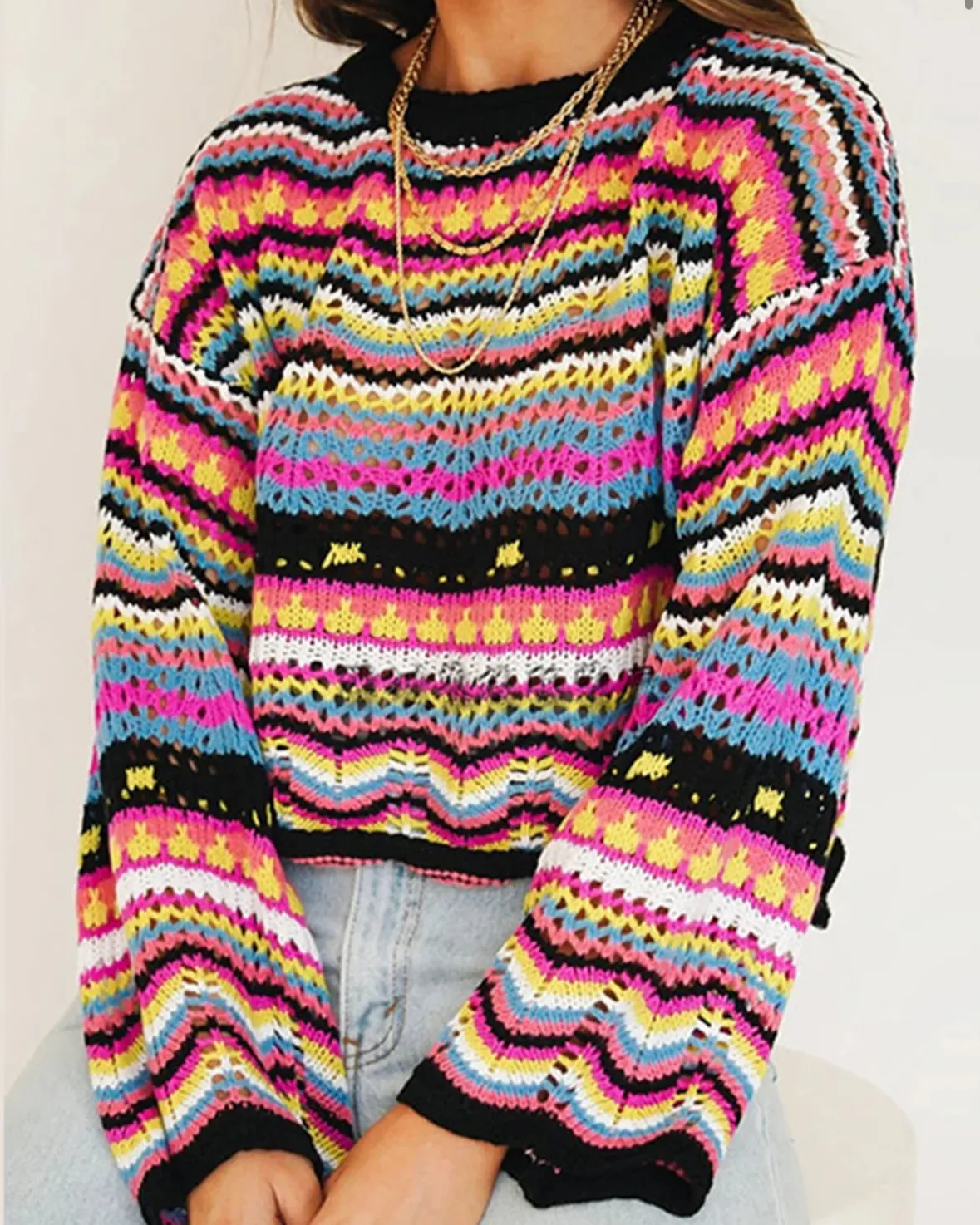 Rainbow Crochet Pullover