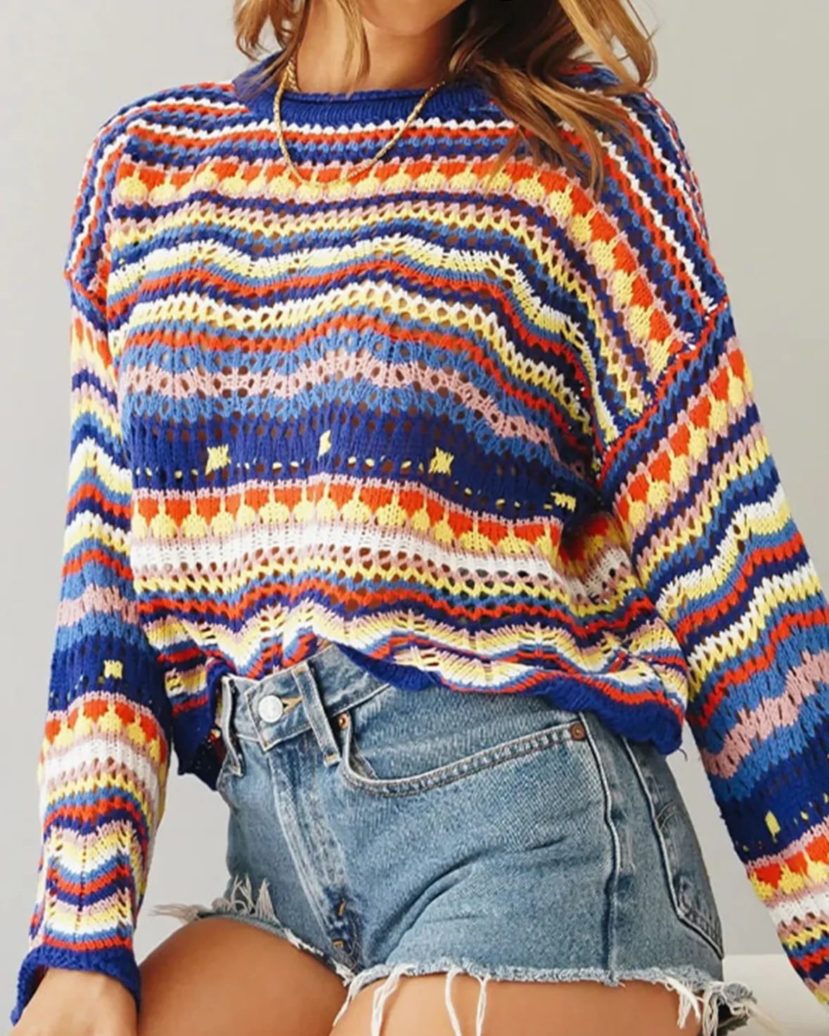 Rainbow Crochet Pullover