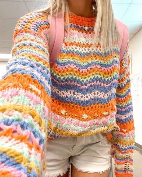 Rainbow Crochet Pullover