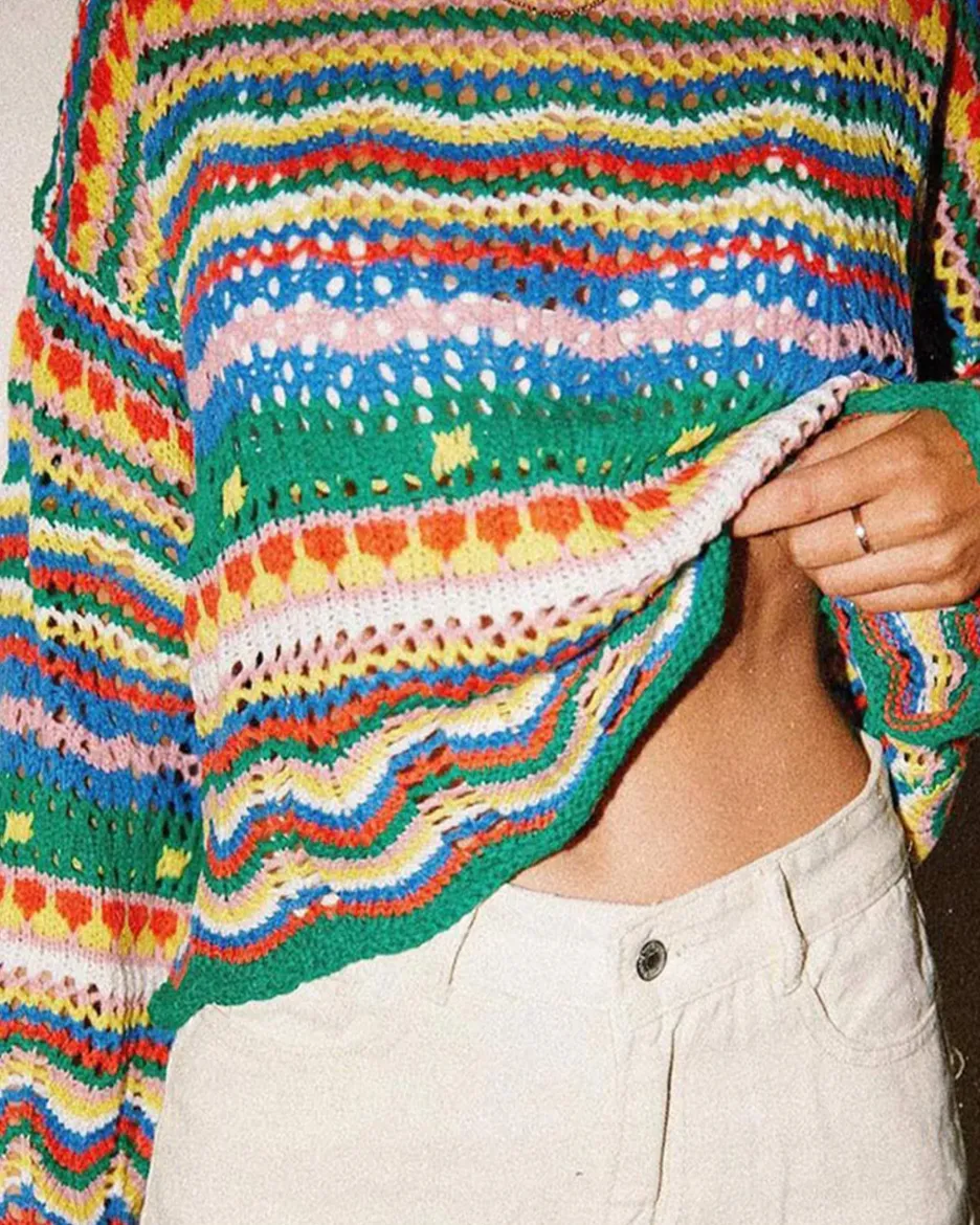 Rainbow Crochet Pullover