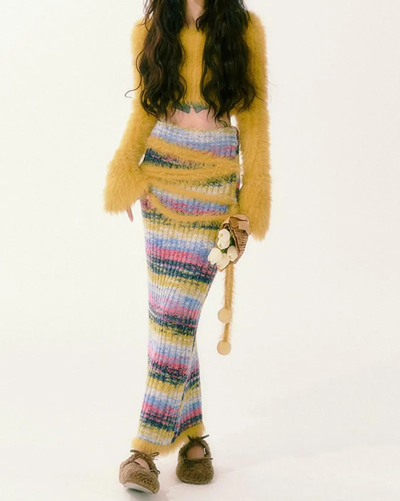 Rainbow Ribbed Maxi Skirt