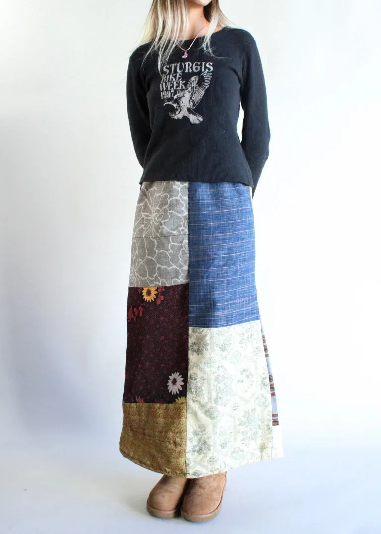 RCYCLD Pieced Kimono Maxi Skirt
