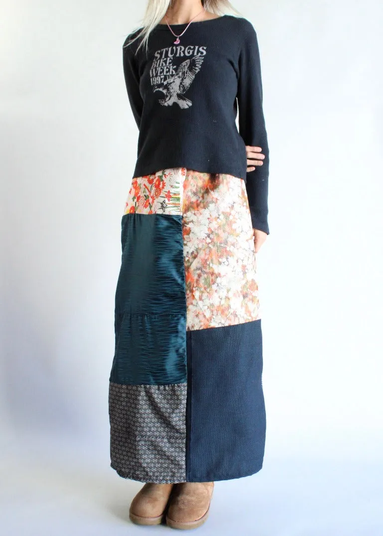 RCYCLD Pieced Kimono Maxi Skirt