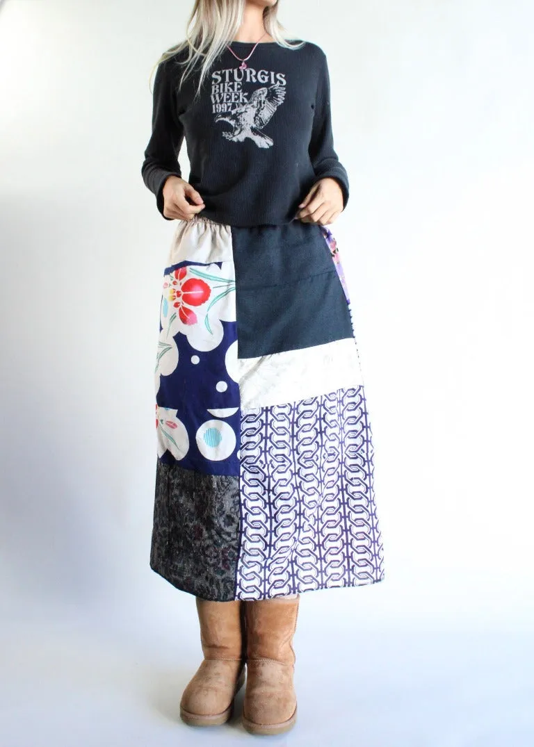 RCYCLD Pieced Kimono Maxi Skirt