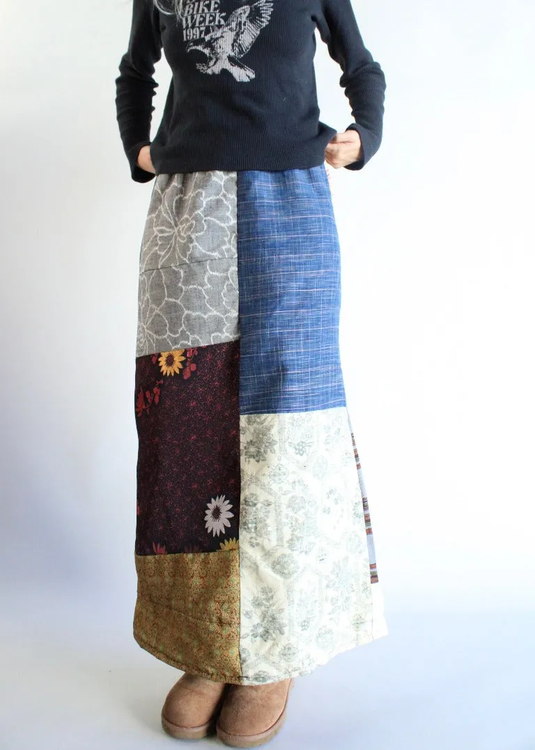 RCYCLD Pieced Kimono Maxi Skirt
