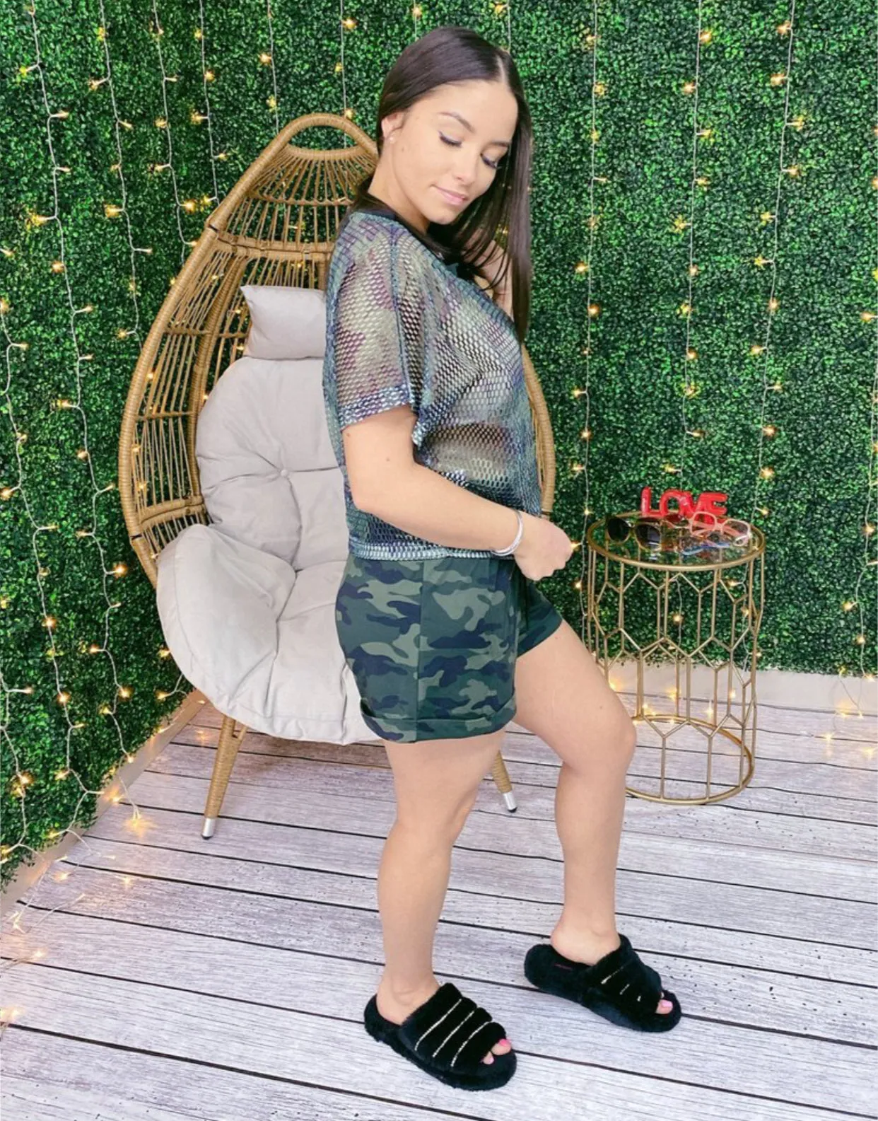 Ready to Explore ‼️Camouflage Shorts with Matching Fish Net Top