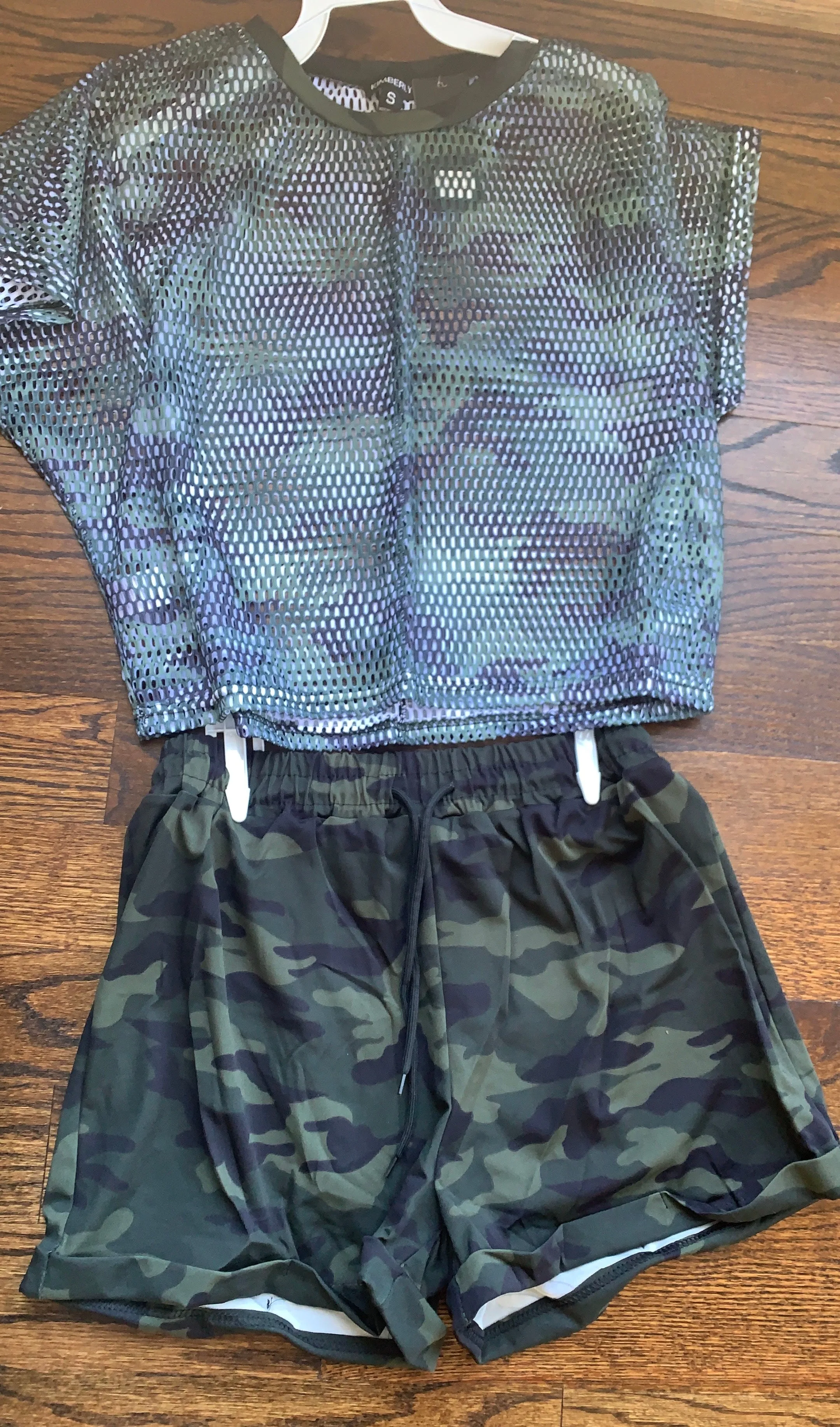 Ready to Explore ‼️Camouflage Shorts with Matching Fish Net Top
