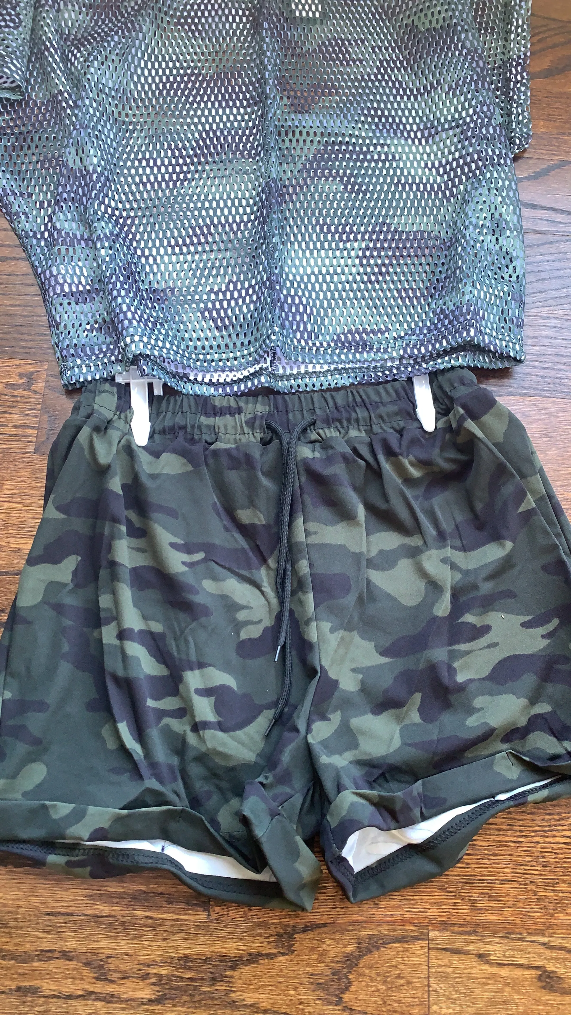 Ready to Explore ‼️Camouflage Shorts with Matching Fish Net Top