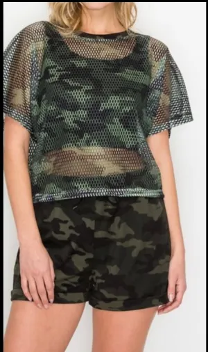 Ready to Explore ‼️Camouflage Shorts with Matching Fish Net Top
