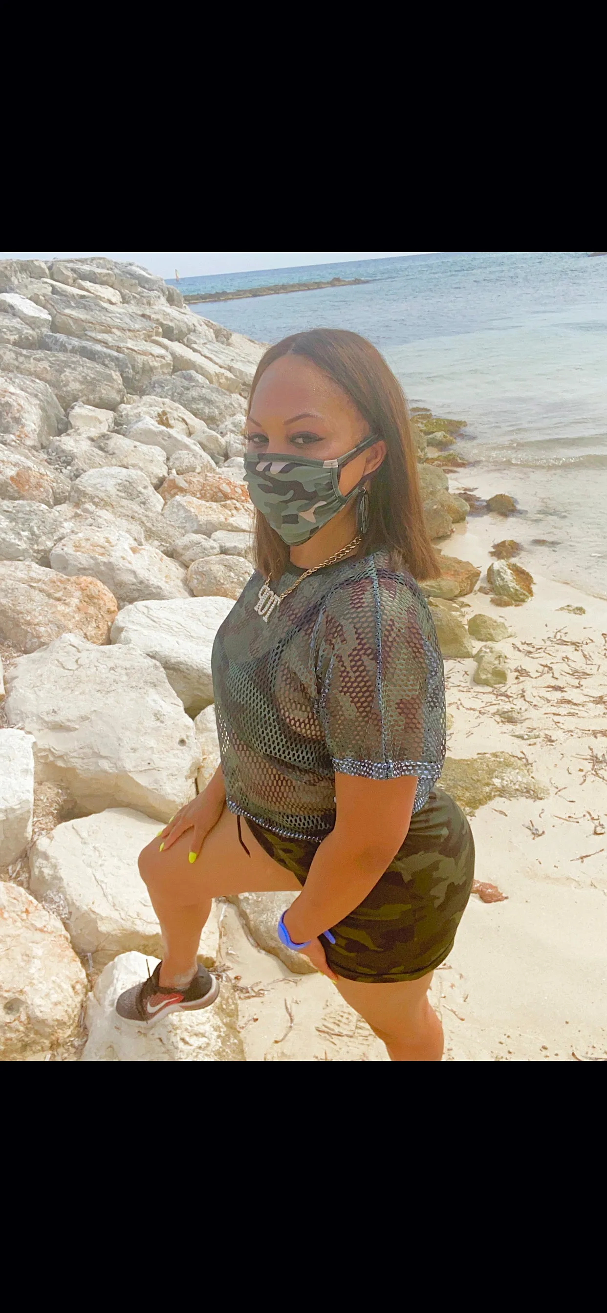 Ready to Explore ‼️Camouflage Shorts with Matching Fish Net Top