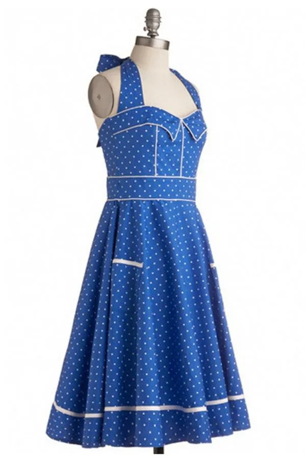 Real Beautiful Handmade Cute Halter Polka Dot Vintage Dress V9