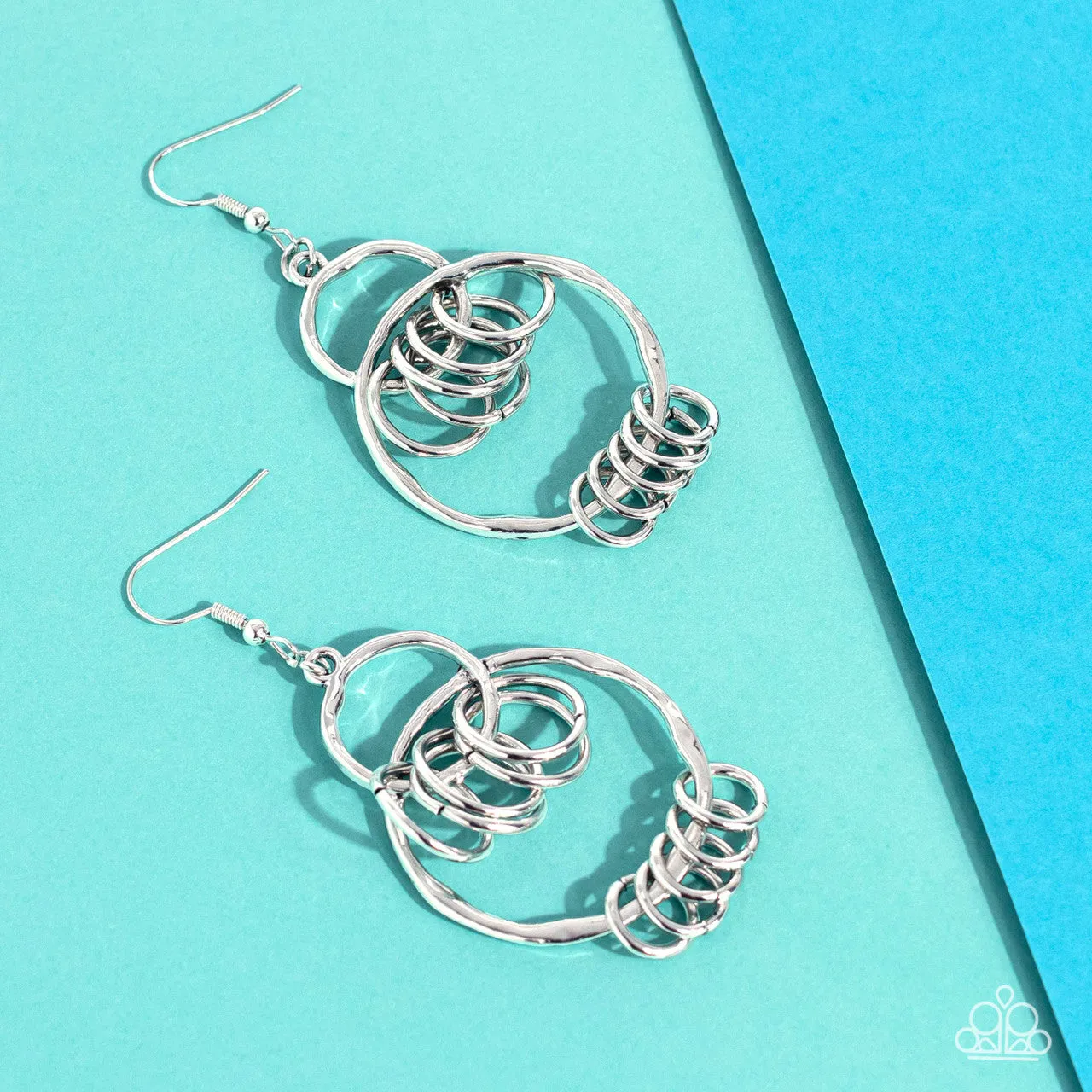 Rebel Ringer - Silver - Interconnecting Hoops Paparazzi Fishhook Earrings