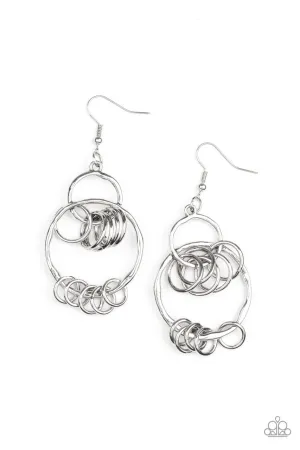 Rebel Ringer - Silver - Interconnecting Hoops Paparazzi Fishhook Earrings